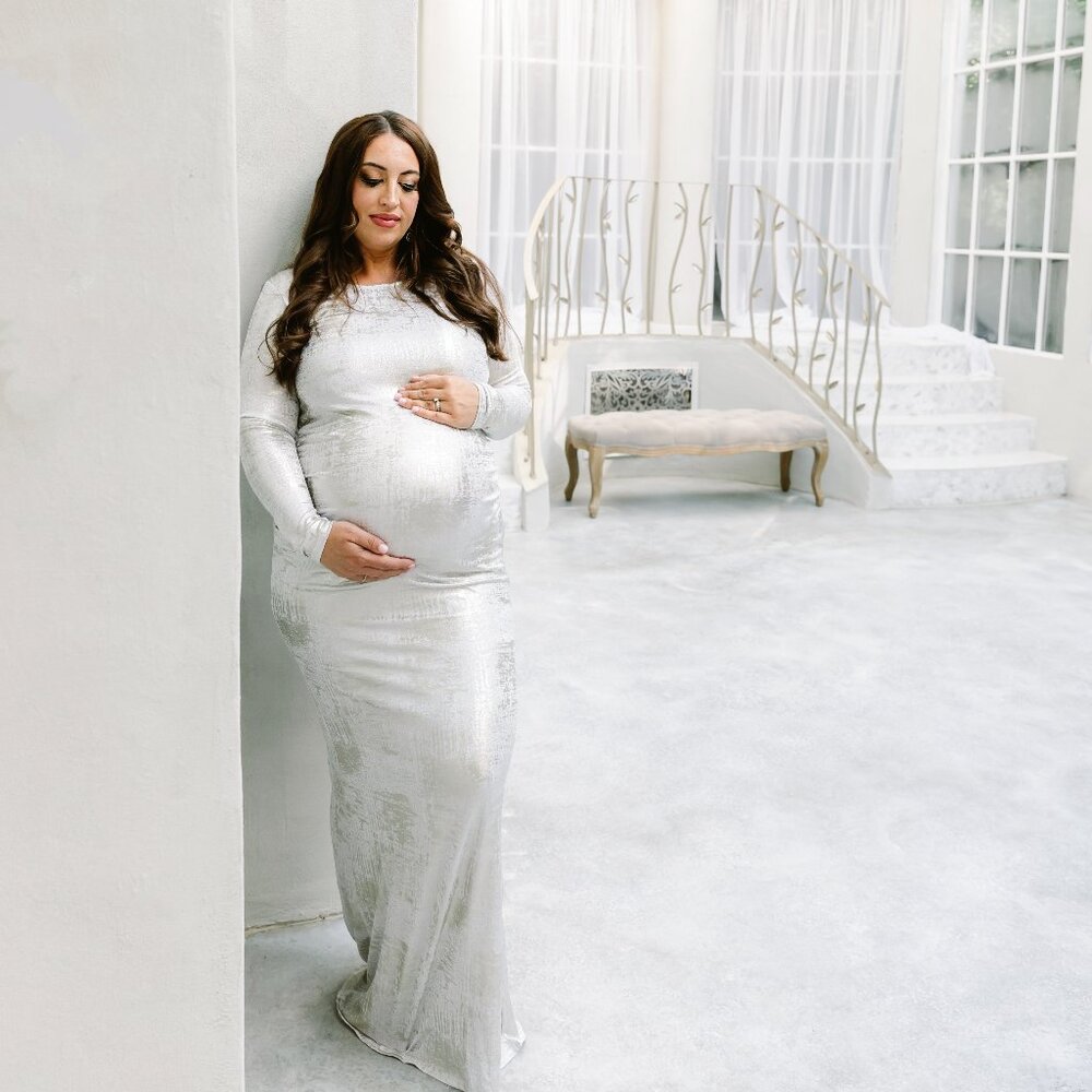 Pinkblush Ivory Foiled Fitted Maternity Evening Gown